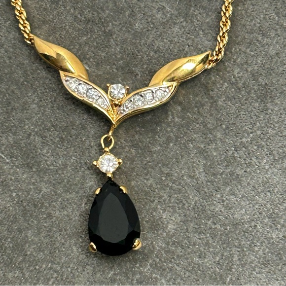 D’orlan black pear shaped gem necklace vintage - Picture 4 of 10